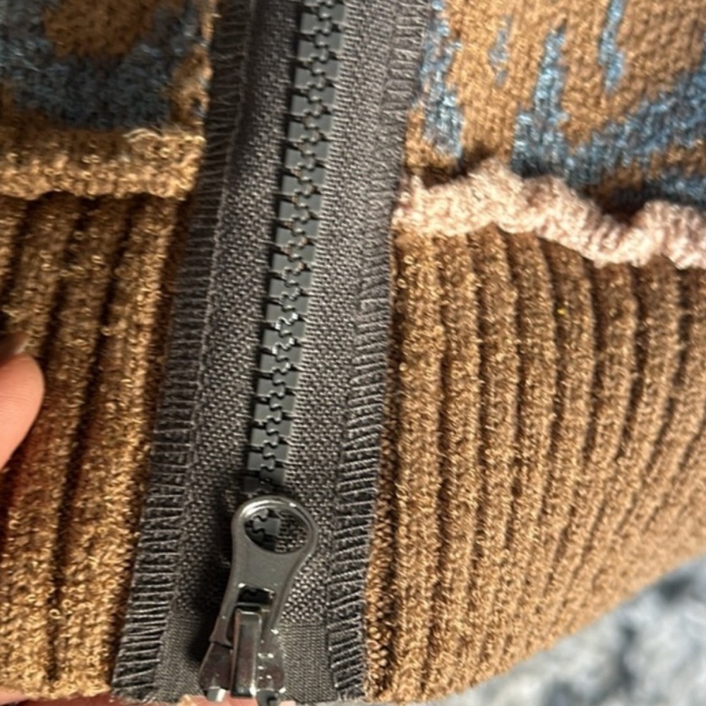 Free People In Bloom Hooded Sweater Cardigan Zip Hoodie Tan Brown Pink Blue XS - Picture 11 of 15